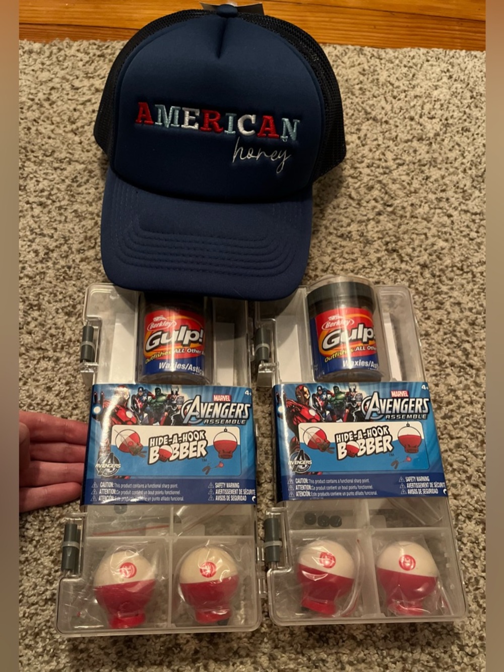 Marvel Avengers Hide-A-Hook Bobber Fishing Set & NWT American Honey Hat
